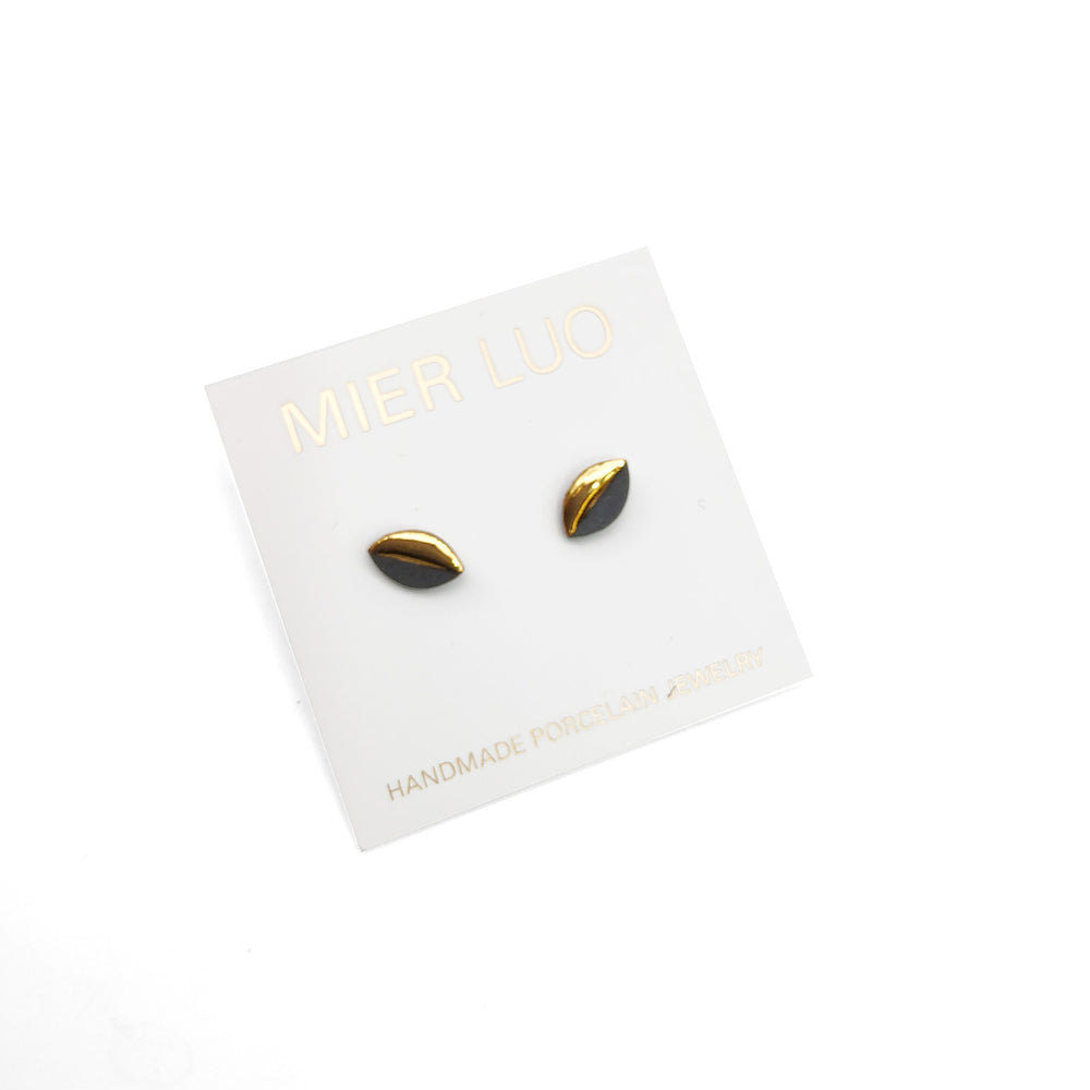 Gold Dipped Leaf Studs White