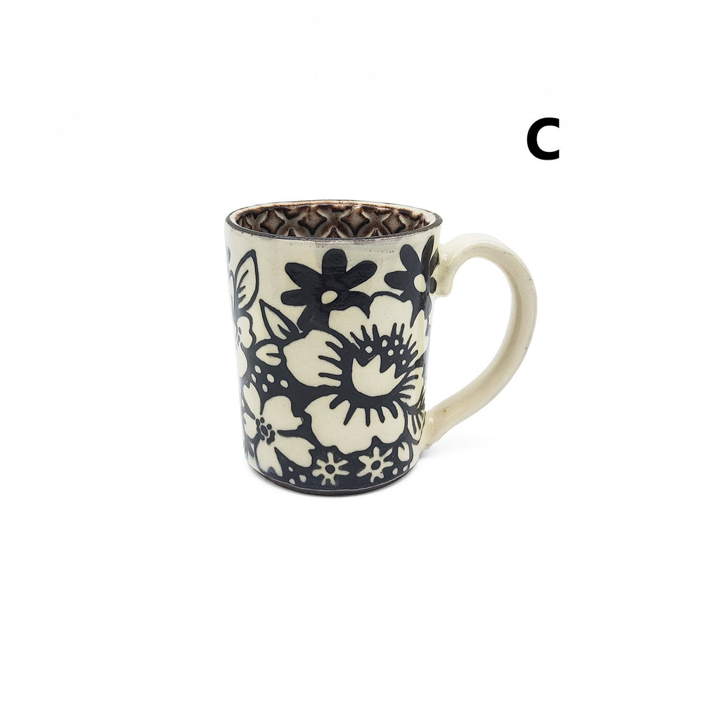 Black and White Floral Mugs Style C