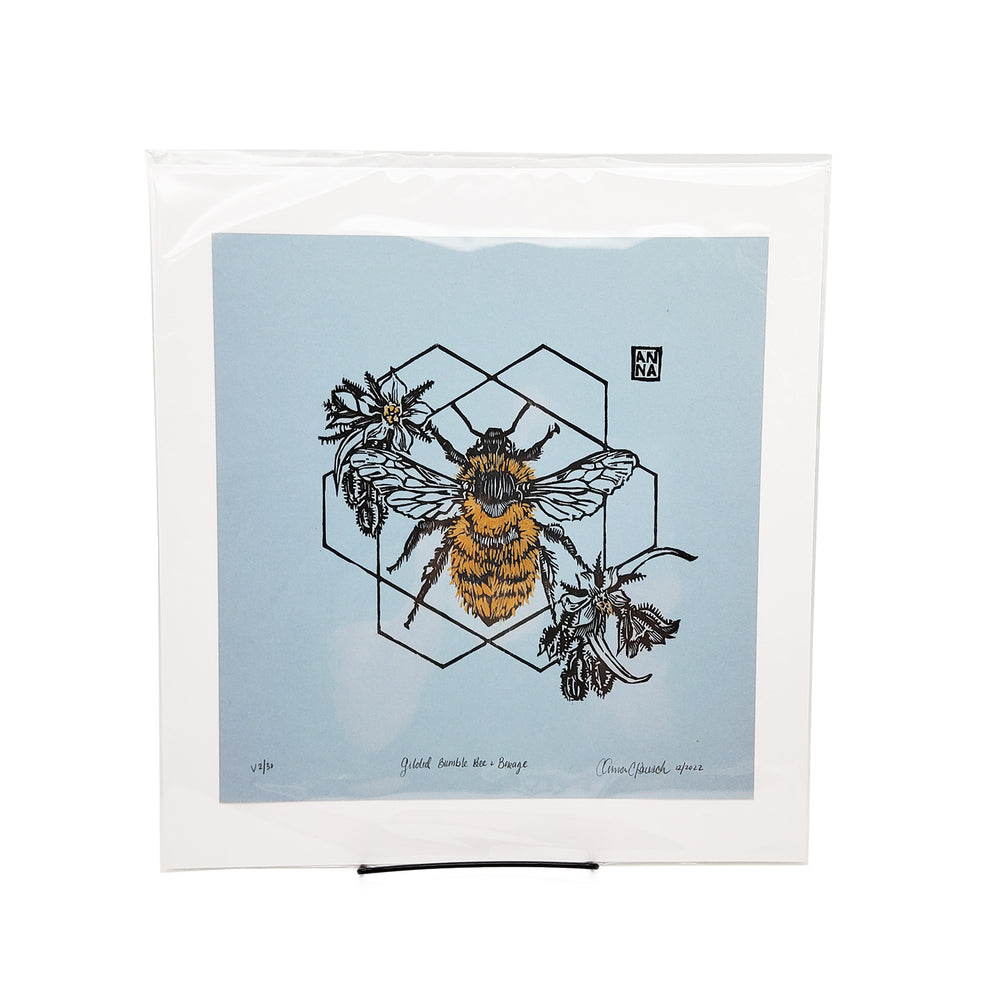 Bumble Bee & Borage Print Light Blue