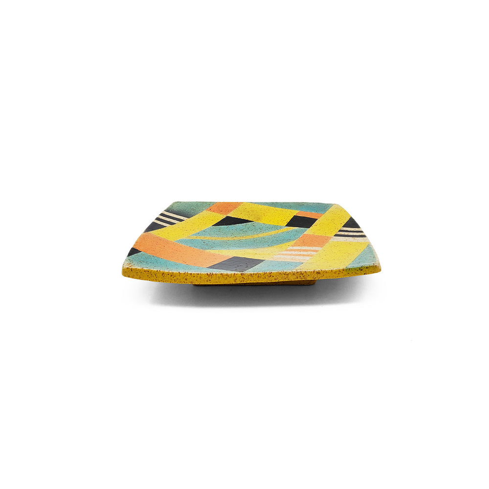 Colorful Square Geometric Retro Plate