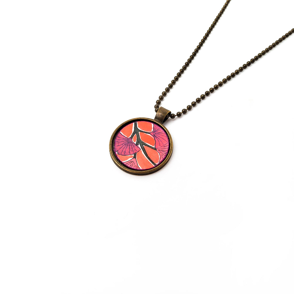 Watercolor Pink Ginkgo Necklace