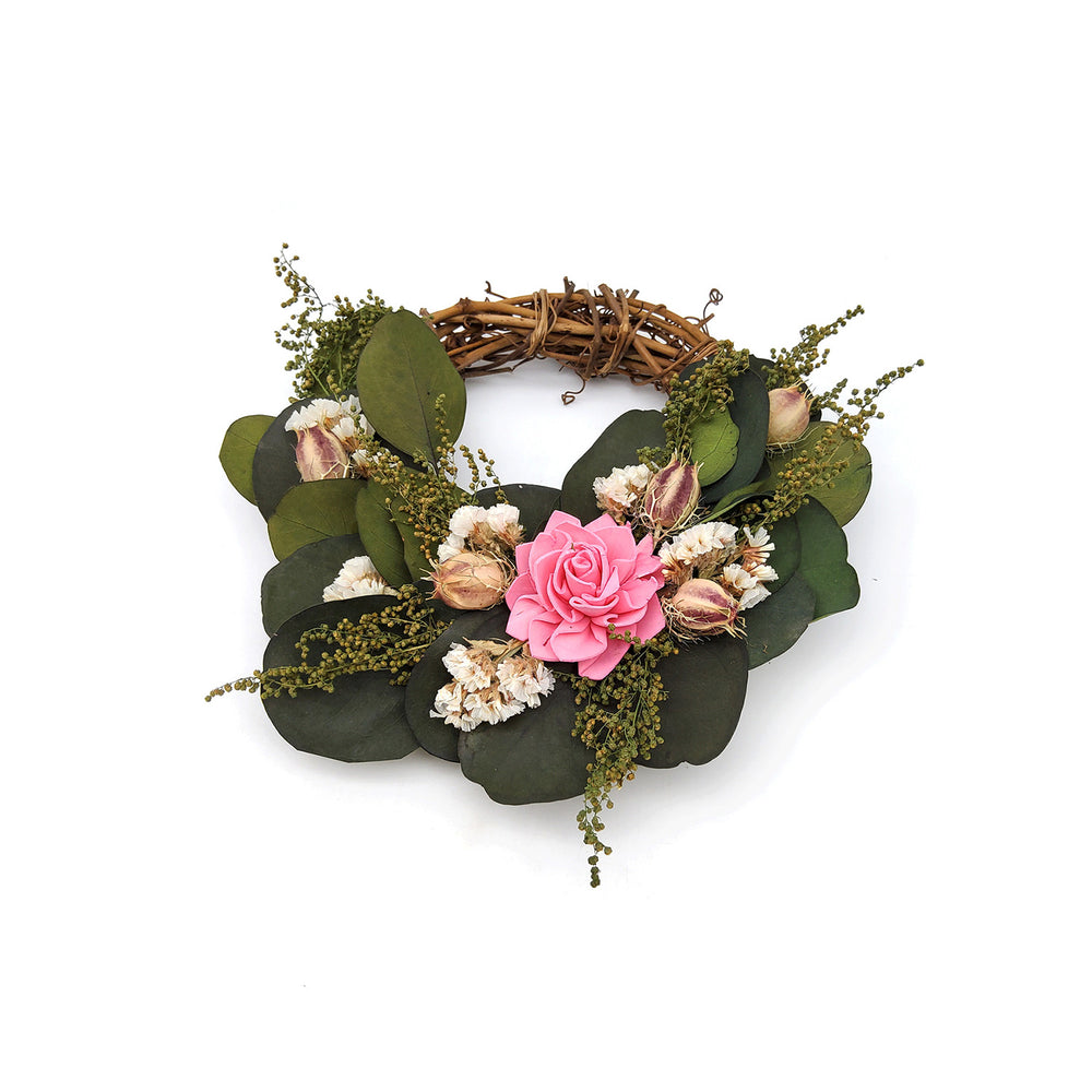 Small Twig Wreath With Pink Sola Flower