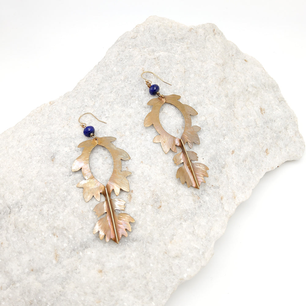 Lapis and Brass Cut-out Earrings