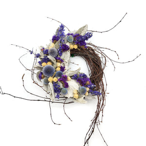 Blue and Purple Globe Thistle Wreath