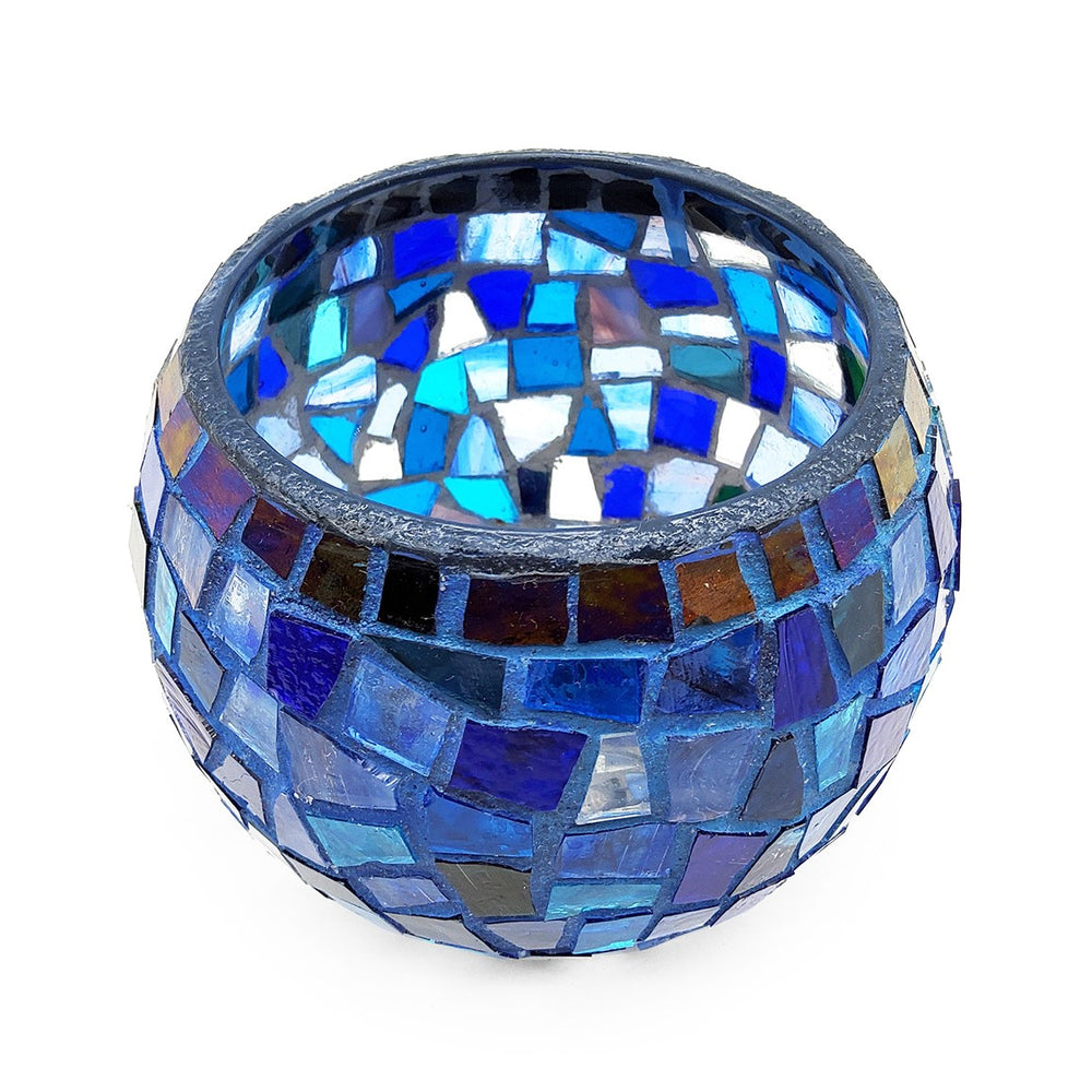 Blue Mosaic Glass Votive Candle Holder