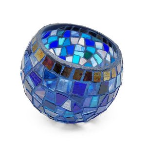 Blue Mosaic Glass Votive Candle Holder
