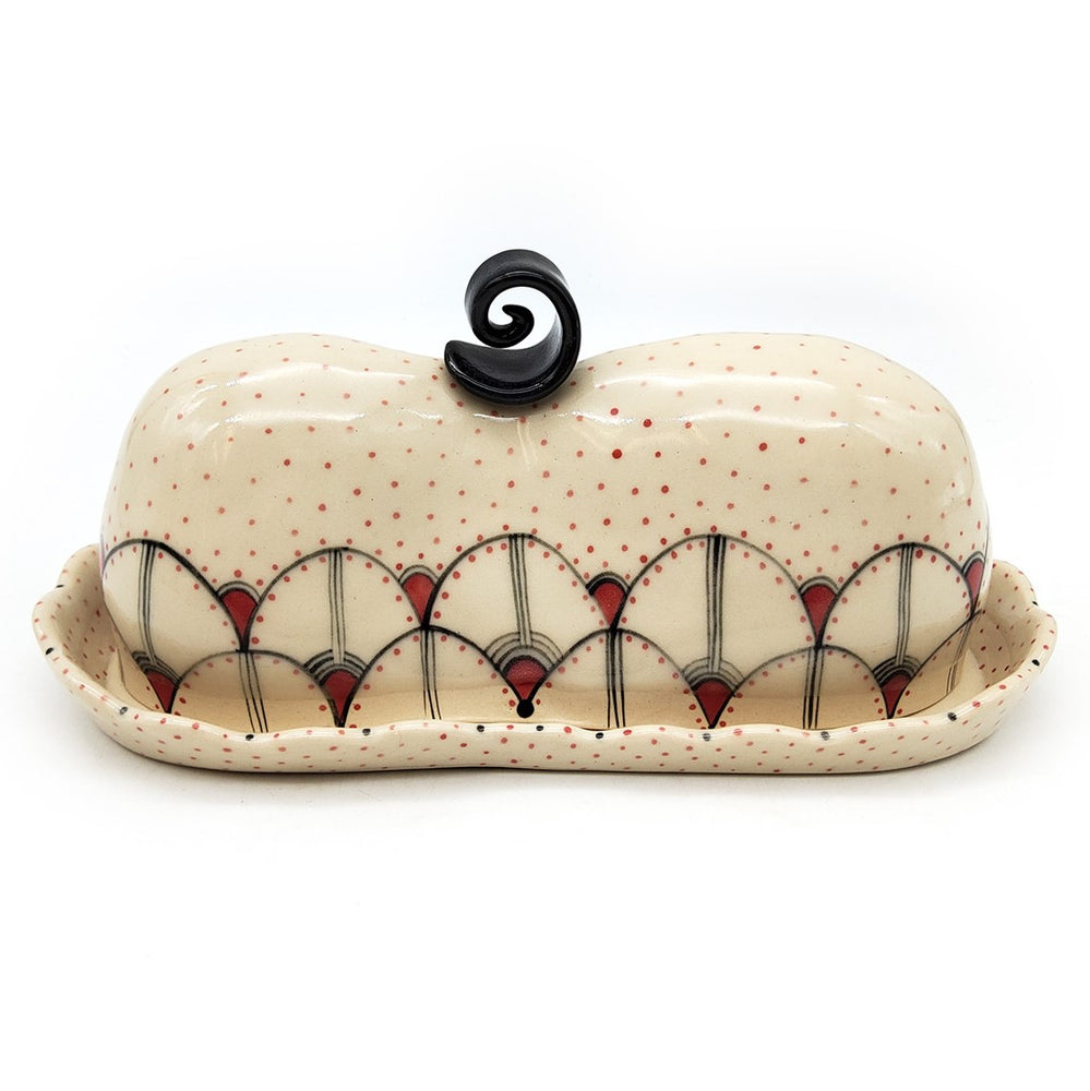 Rose & Black Polka Dotted Butter Dish