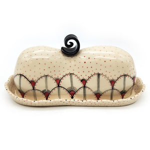Rose & Black Polka Dotted Butter Dish