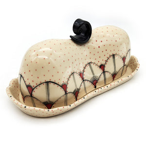 Rose & Black Polka Dotted Butter Dish