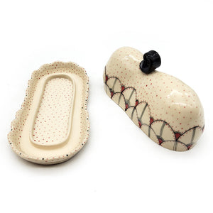 Rose & Black Polka Dotted Butter Dish