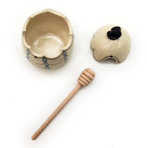 Scalloped Baby Blue Honey Pot & Stick