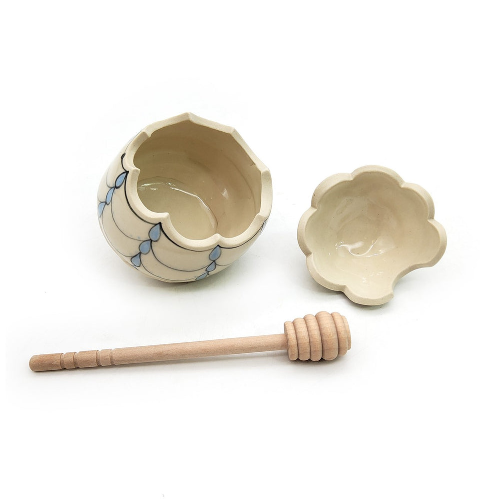 Scalloped Baby Blue Honey Pot & Stick