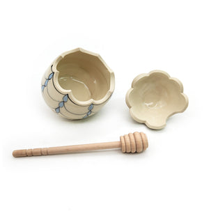 Scalloped Baby Blue Honey Pot & Stick