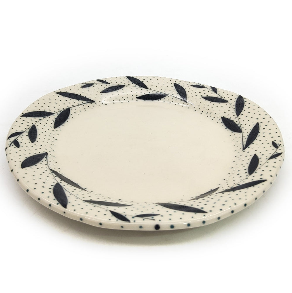 Black Leaves On Teal Dots Lunchplate