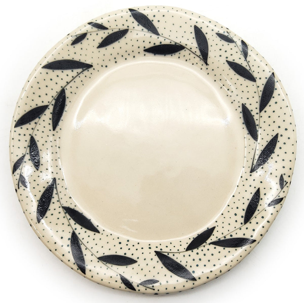 Black Leaves On Teal Dots Lunchplate
