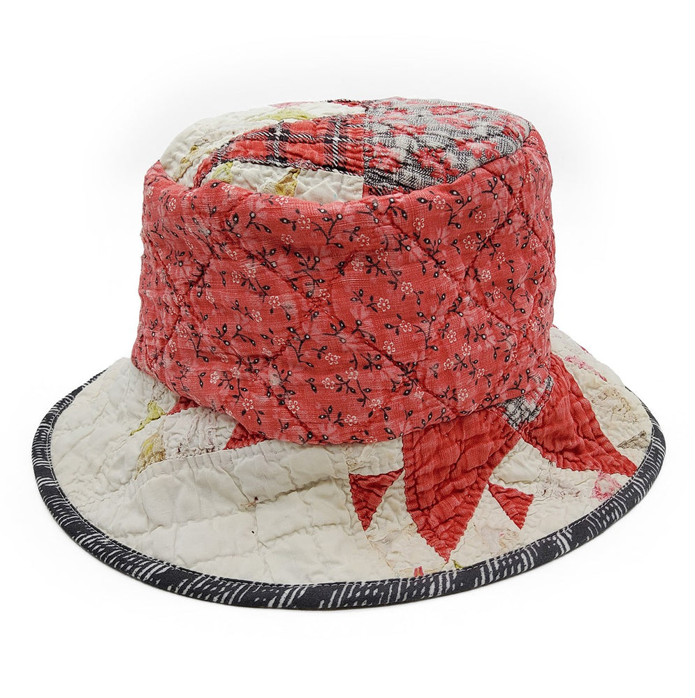 Red & White Vintage Quilt Bucket Hat