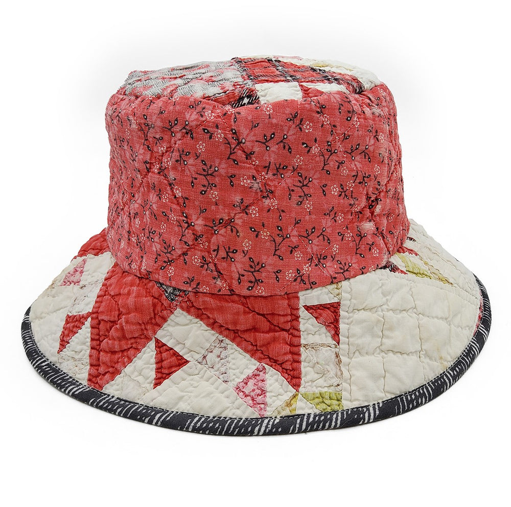 Red & White Vintage Quilt Bucket Hat
