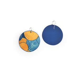 Yellow & Blue Swirl Circle Earrings