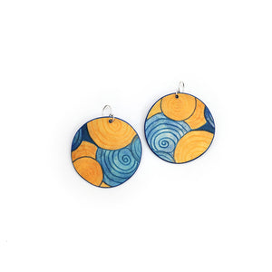 Yellow & Blue Swirl Circle Earrings