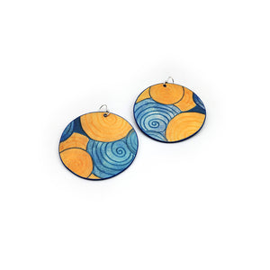 Yellow & Blue Swirl Circle Earrings