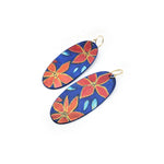 Blue With Red Flower Watercolor Earrings