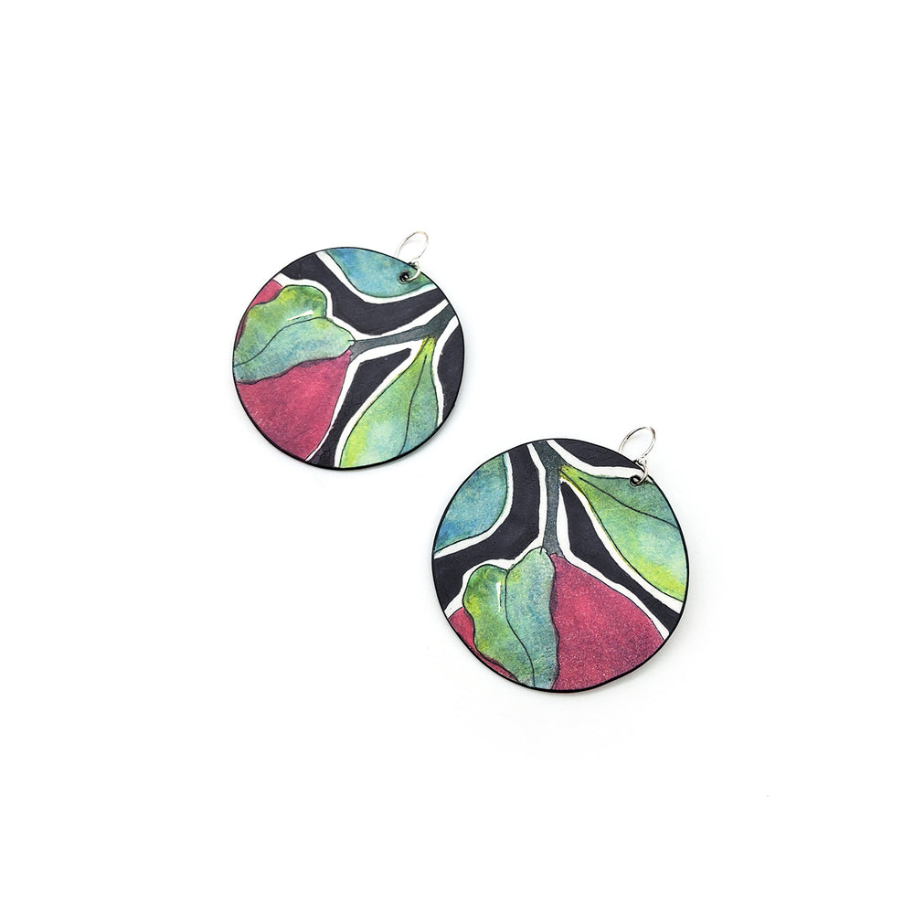 Purple Leaf Round Earrings