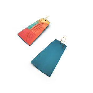 Teal and Orange Watercolor Earrings