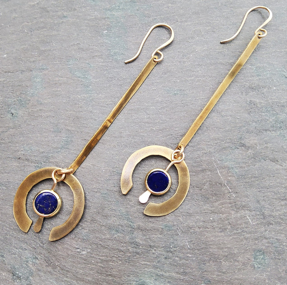 Brass and Lapis Pendulum Earrings
