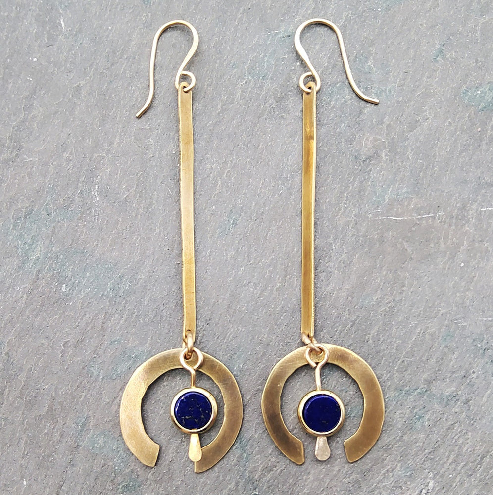 Brass and Lapis Pendulum Earrings
