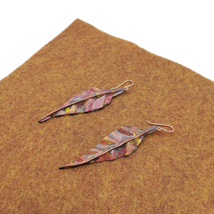 Copper Folded Leaf Red Earrings