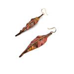 Copper Folded Leaf Red Earrings