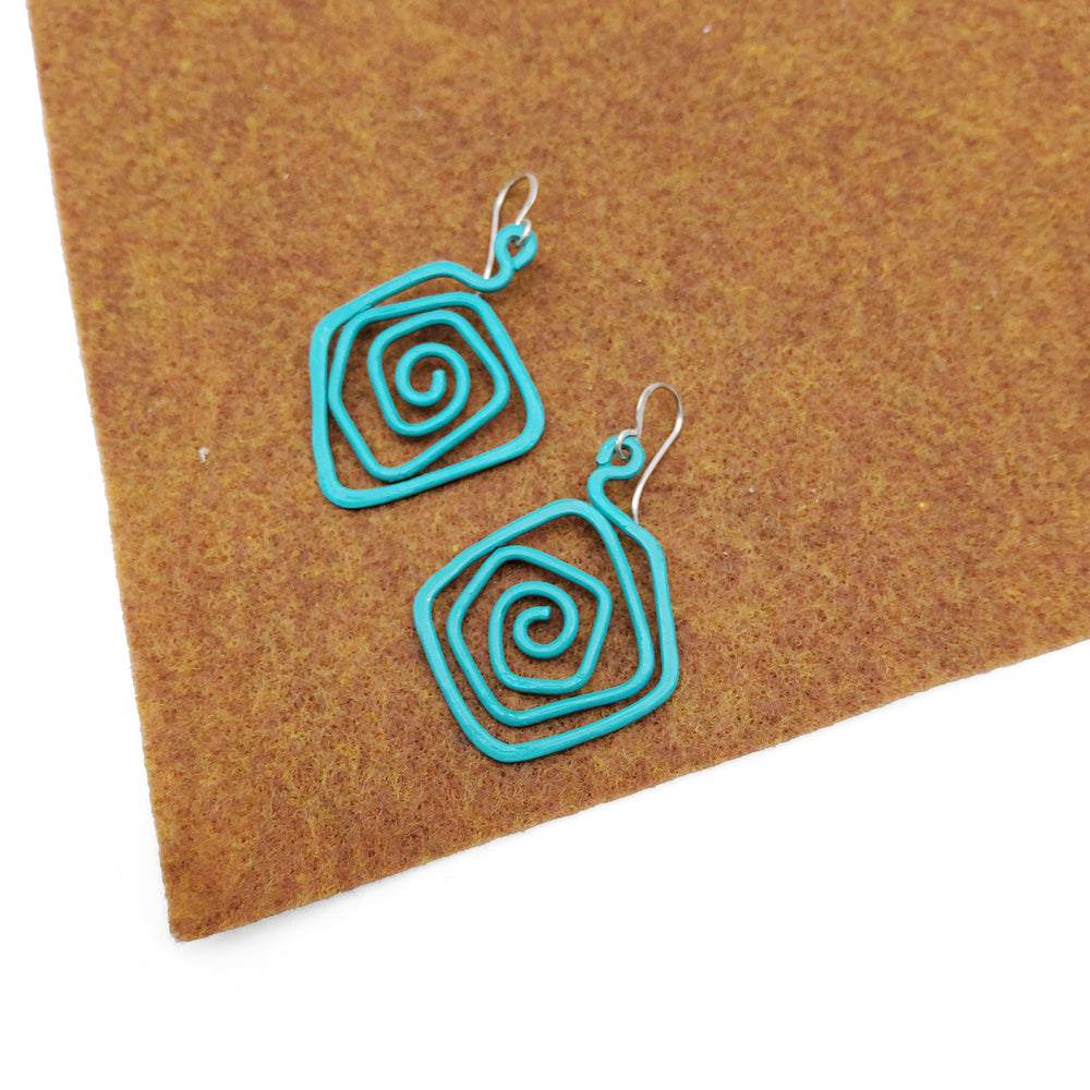 Copper Spiral Turquoise Earrings