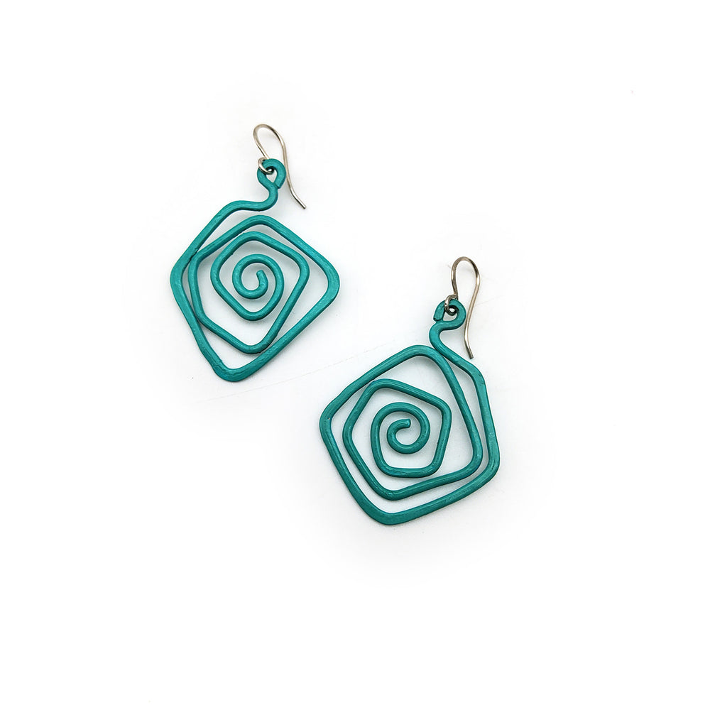 Copper Spiral Turquoise Earrings
