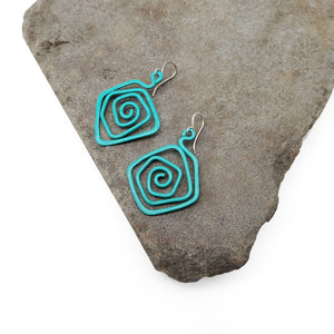 Copper Spiral Turquoise Earrings