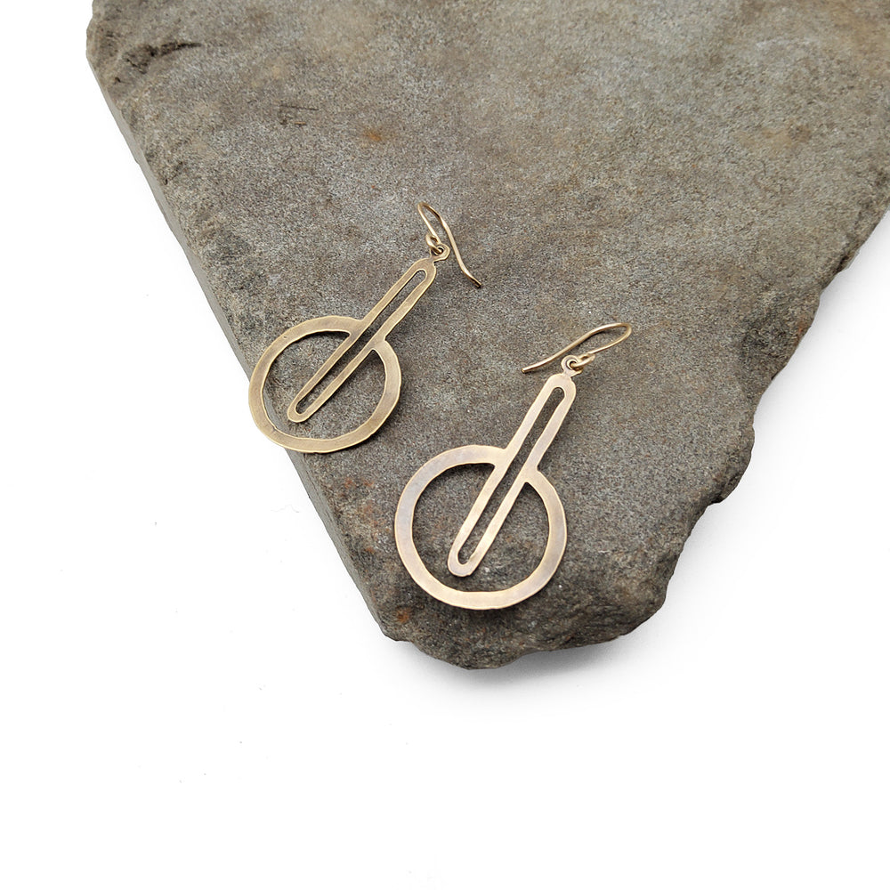 Brass Oval in Circle Earrings