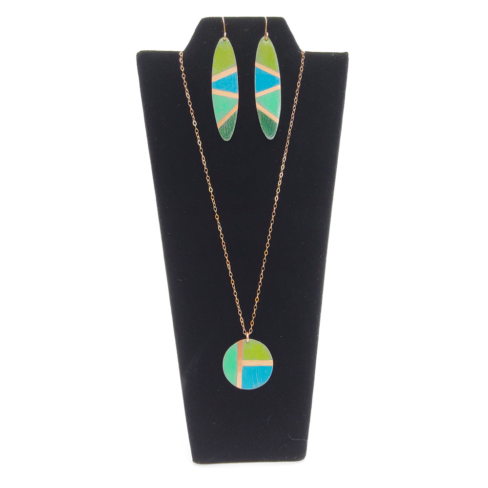 Blue & Green Color Block Oval Earrings