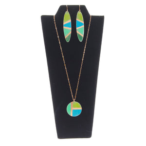Blue & Green Color Block Oval Earrings