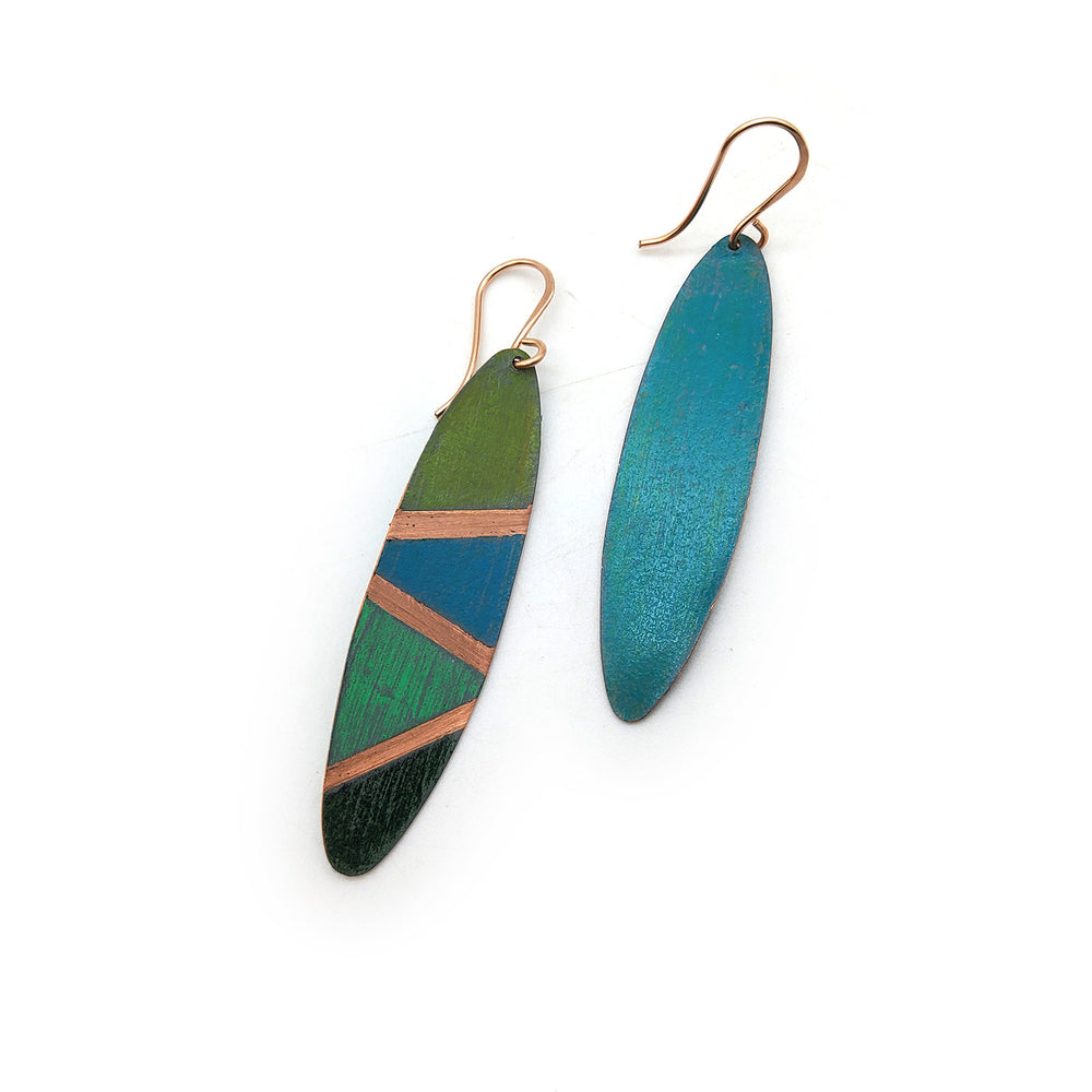 Blue & Green Color Block Oval Earrings