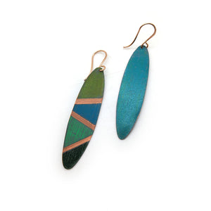 Blue & Green Color Block Oval Earrings