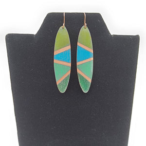 Blue & Green Color Block Oval Earrings