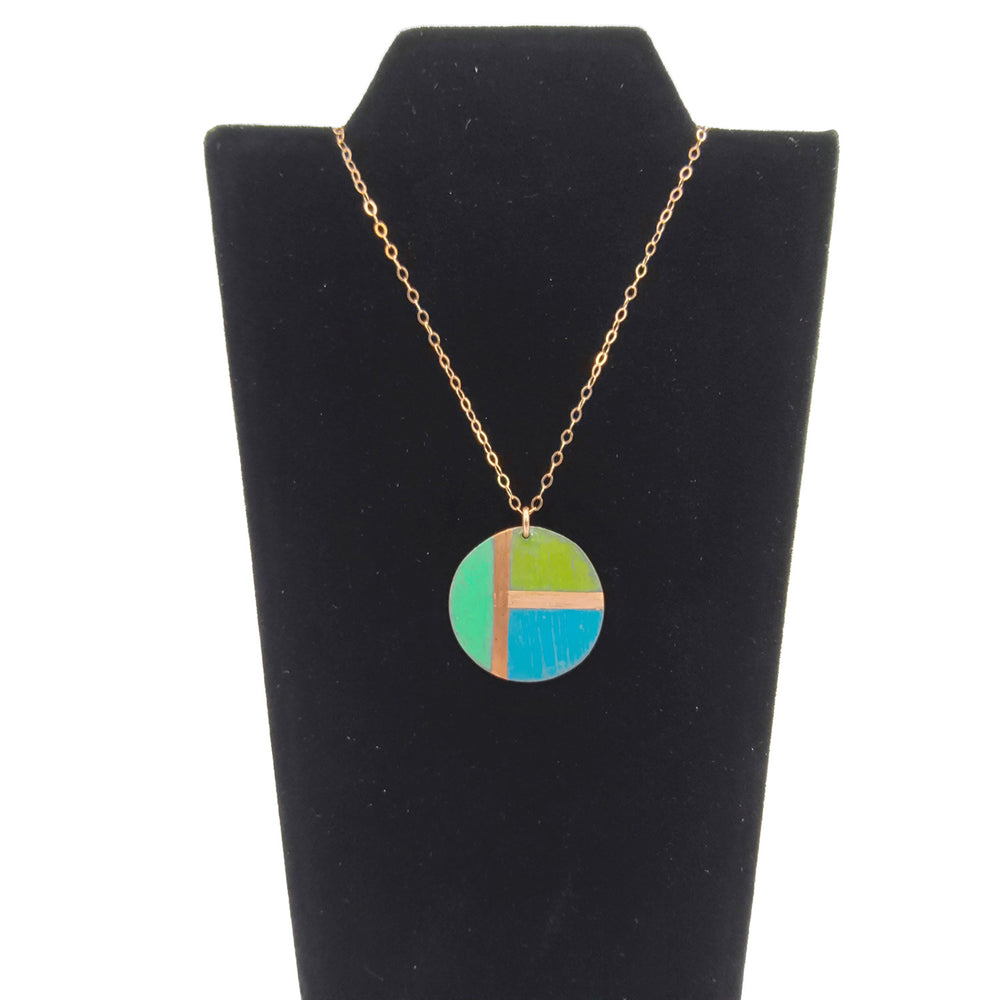 Blue & Green Color Block Circle Pendant