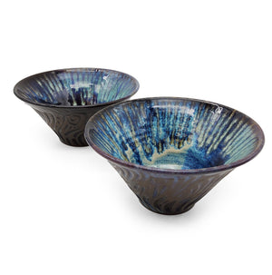 Deep Blue Carved Swirl Bowl