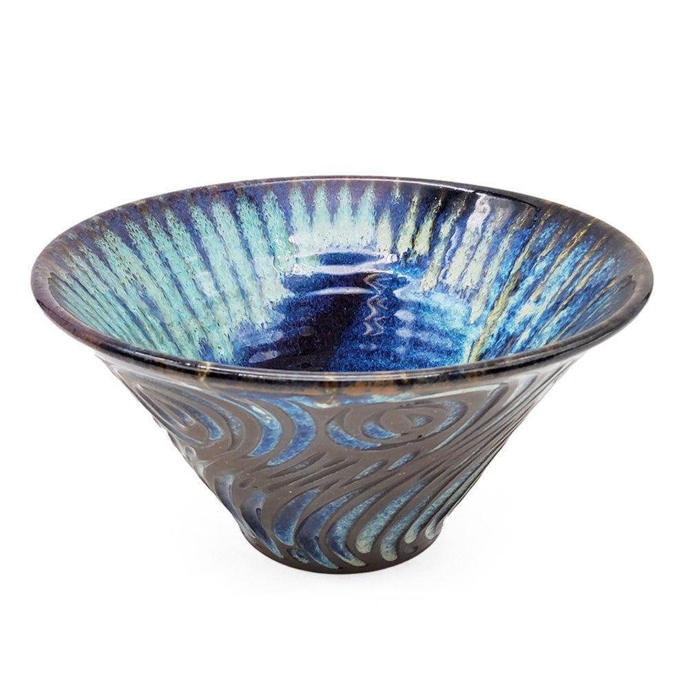 Deep Blue Carved Swirl Bowl