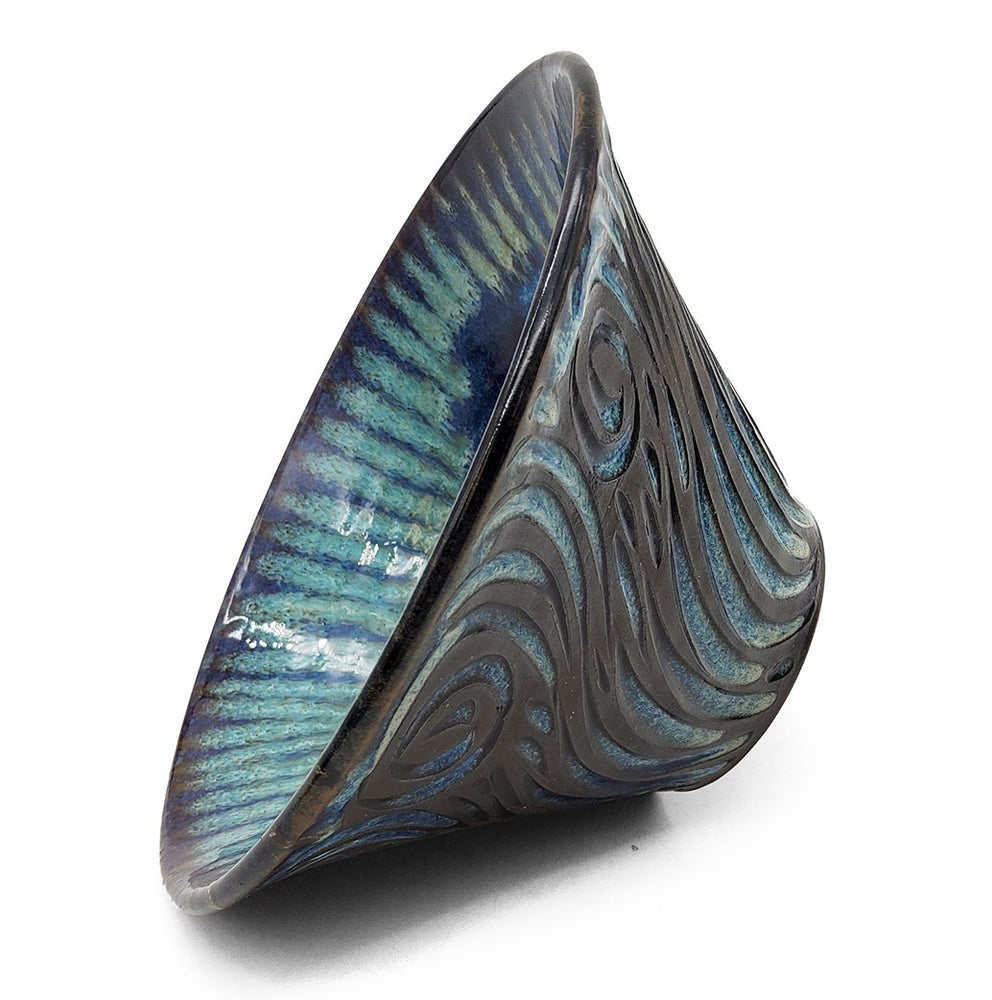 Deep Blue Carved Swirl Bowl