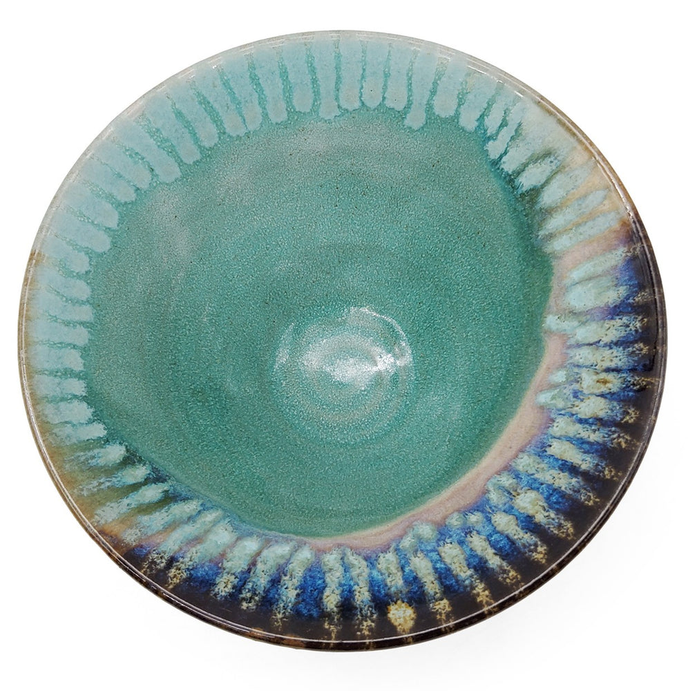Soft Teal Carved Swirl Bowl