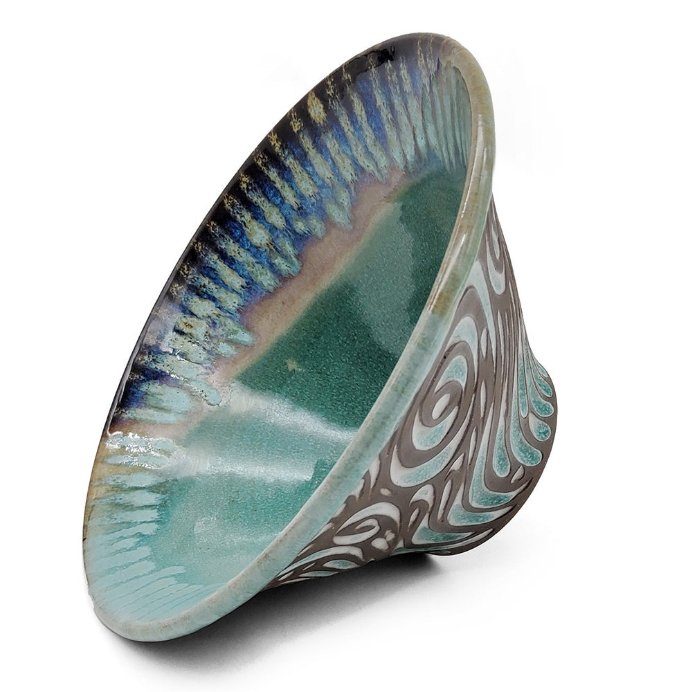 Soft Teal Carved Swirl Bowl