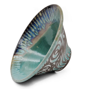 Soft Teal Carved Swirl Bowl