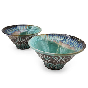Soft Teal Carved Swirl Bowl