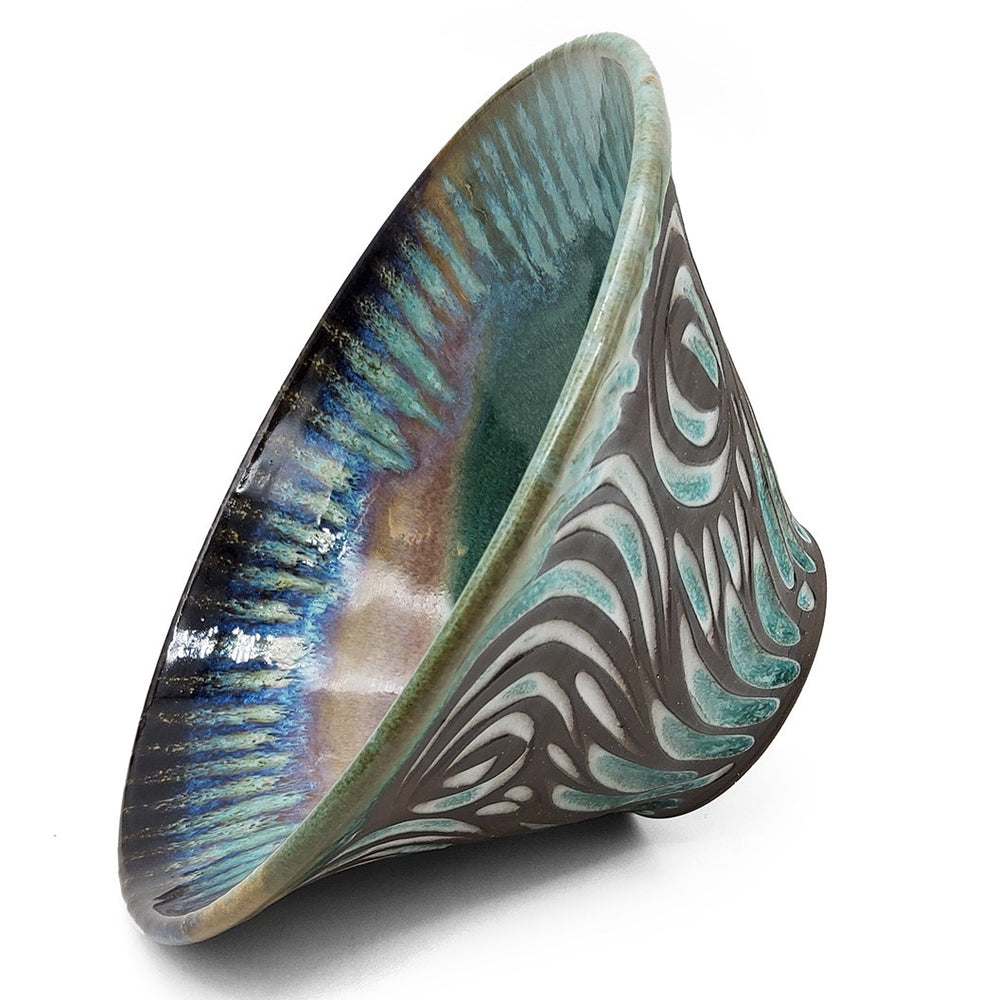 Soft Teal Carved Swirl Bowl