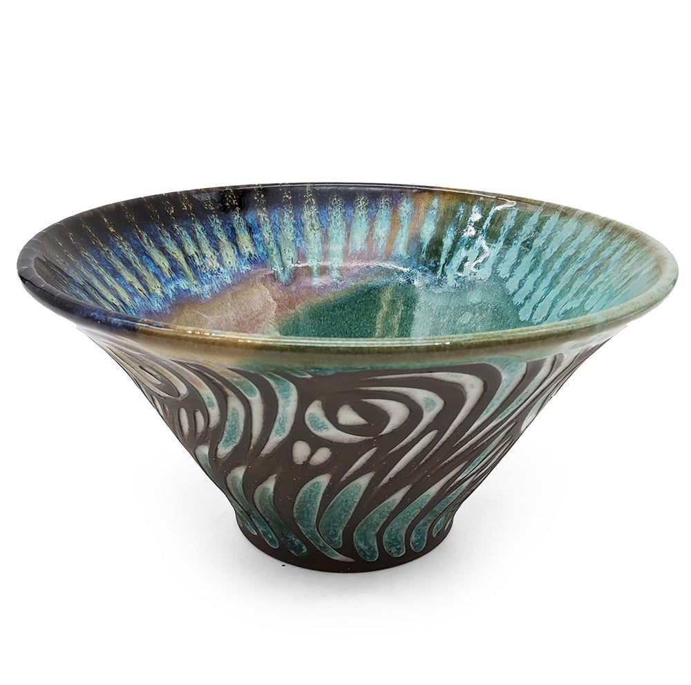 Soft Teal Carved Swirl Bowl